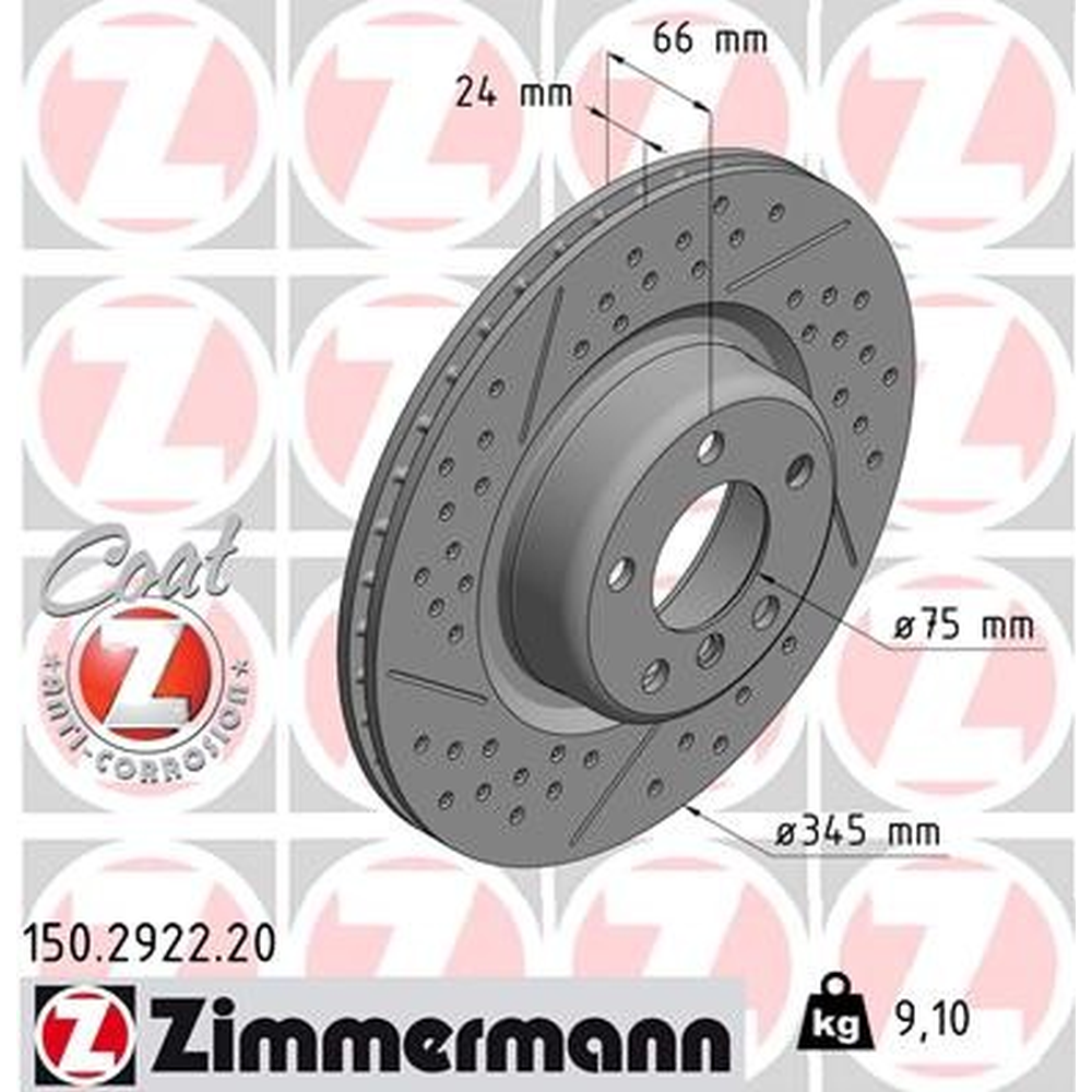 Zimmermann Coat Z 150.2922.20 Bremsscheibe 345mm BMW F Reihe für M Sportbremse Hinterachse